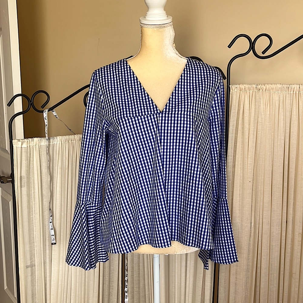 Zara Woman Gingham Blue and White top